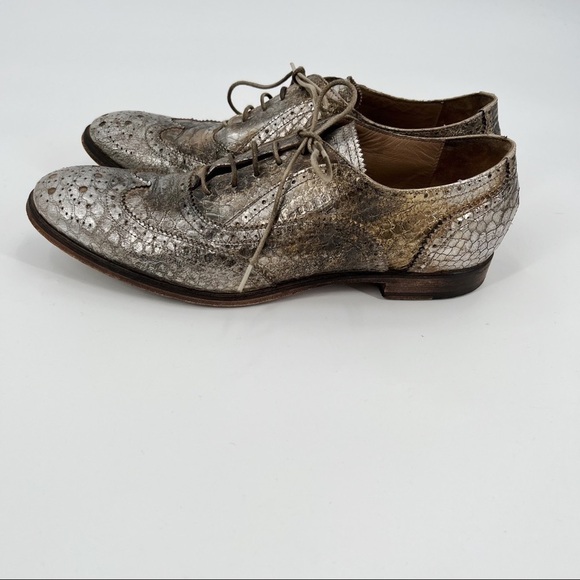 GARRICE gold leather snake print Oxford shoes - Picture 2 of 8